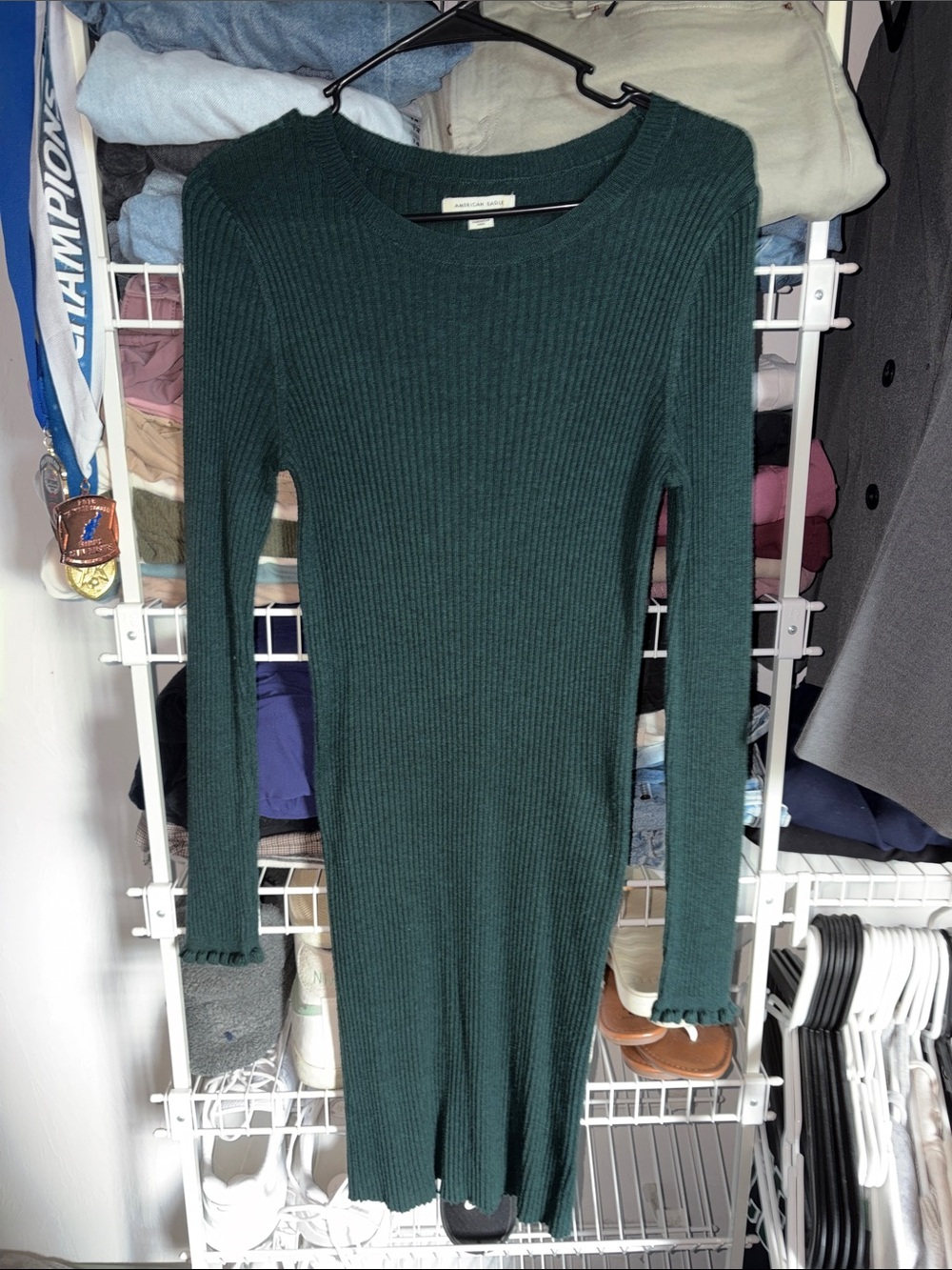 American Eagle Ribbed Long-Sleeve Knit Dress